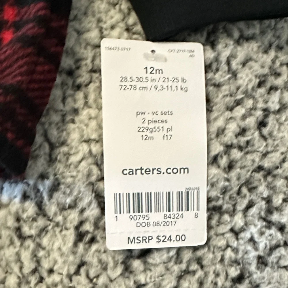 Carter's Red & Black Plaid Fleece Pullover with Black Joggers - 12 months